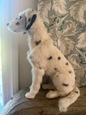 Vintage Real Fur Dalmatian Dog Figurine Sculpture realistic 12x7”